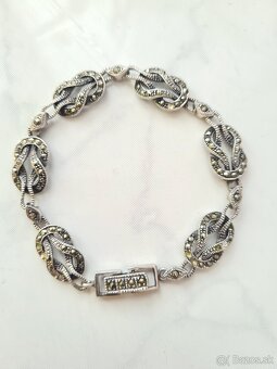 Elegantný vintage strieborný náramok s pravými markazitmi - - 3