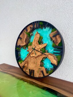 Machove hodiny s olivou a epoxidom 40cm , Epoxidove hodiny - 3