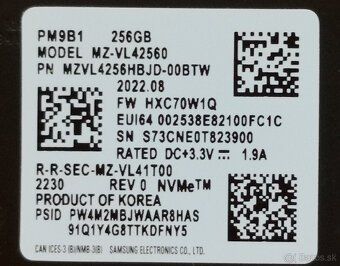 Predám SSD m.2 Nvme 256 GB Samsung MZ-VL42560 - 3