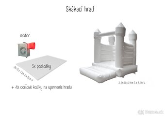 Predám biely skákací hrad - rozmer 3,3m x 2,6m x 3,1m - 3