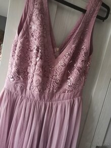 Ružové dlhé spoločenské šaty M - 3