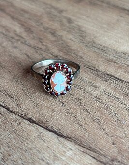 Strieborný prsteň - kameja, cesky granat - 3