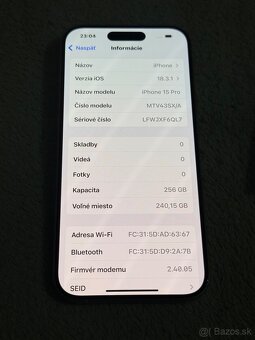 Predám Apple iPhone 15 PRO 256GB White Titan - 3