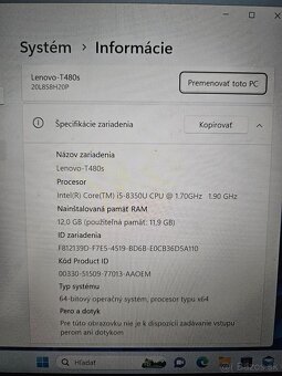 Lenovo Thinkpad T480s, i5, 12GB ram, 256gb SSD, nova baterka - 3