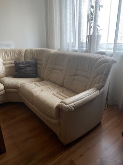 Kožený veľký krémový gauč - 3