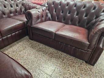 CHESTERFIELD ŠTÝL,KOŽENÁ 3+2+1,TMAVOBORDOVÁ NEROZŤ. - 3