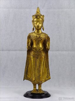Starý pozlátený bronzový Sukhothai Budha 45cm Thajsko - 3