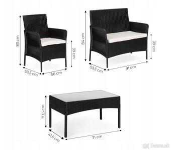 Set záhradného nábytku, stôl, lavička, kreslá, čierna - 3