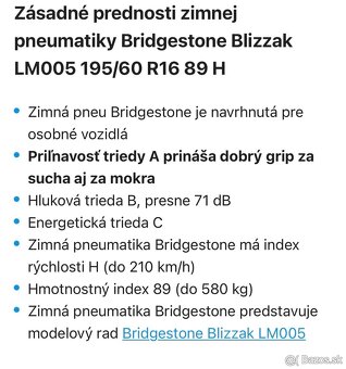 Zimné pneu Bridgestone 195/60 R16 - 3