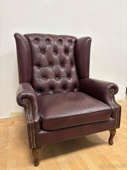 CHESTERFIELD ŠTÝL,KOŽENÁ SEDAČKA,3+1+UŠÁK+TABURET,NOVÁ - 3