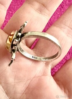 Strieborný vintage prsteň s jantárom - 3