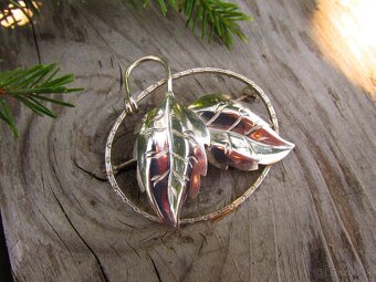 Stará strieborná brošňa listy, Ag 900 - 3