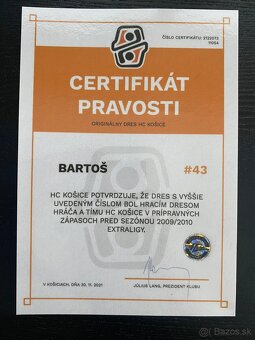 Hraný dres PETRA BARTOŠA, Hc Košice - 3