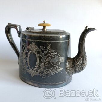 Tradičný postriebrený viktoriánsky čajník s rohovinovou úchy - 3