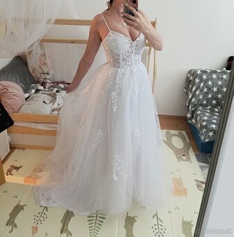 Krasne nové nenosené svadobné biele šaty na ramienka, 36 - 3