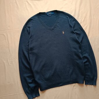 Polo Ralph Lauren sveter s výstrihom do V modrý zelený M - 3