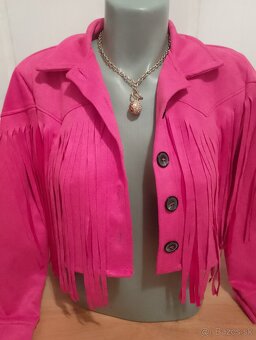 Ružová strapcová bunda M - 3