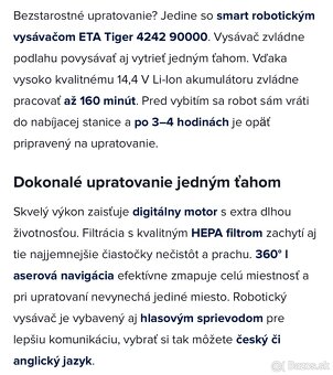 Robotický vysavač ETA Tiger 4242 90000 - 3