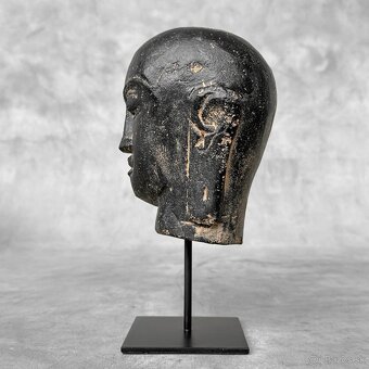 Ručne vyrezávaná lávová hlava Budhu z Jávy na stojane - 3