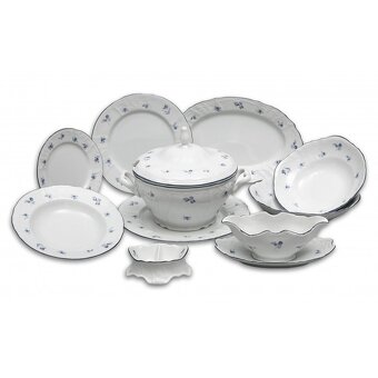 Úplne nová OBED súprava 26 diel. BERNADOTTE IVORY MODRÝ KVET - 3