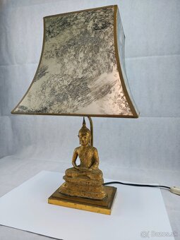 Antická bronzová stolová lampa s Budhovou soškou - 3