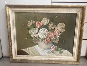 Starožitný maľovaný obraz - kvety - 3