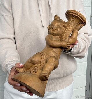 Anděl světlonoš dřevěný svícen 37,5cm - 3