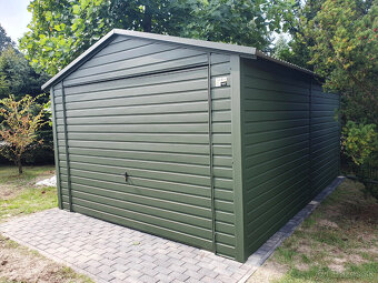 Plechová garáž 3,5×5, výklop. brána,zelená,strecha dvojspád - 3