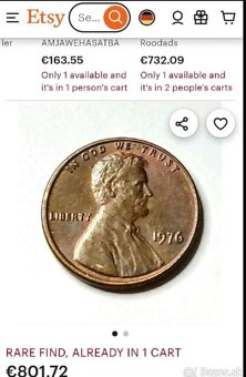 hodnotná minca 1 Cent Abrahám Lincoln 1976 - 3