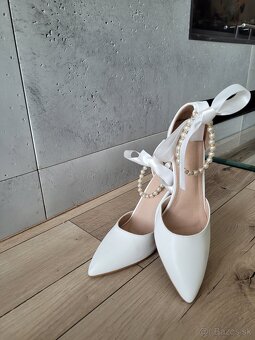 Biele svadobné topánky, číslo 37, 1x obuté, nenosené. - 3