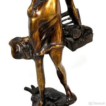 Bronzová socha ART Deco Dievča s košíkom a vtákmi 42cm - 3
