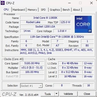 Intel Core i9-11900K, 3.50 GHz, 16 MB Cache, socket 1200 - 3
