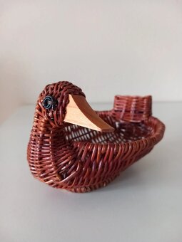 Starý prútený minikošík - miska v tvare kačičky 11,5x8 cm - 3