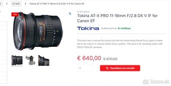 širokouhlý -Tokina 11-16 2.8 (af/mf), cine / na Canon (apsc) - 3
