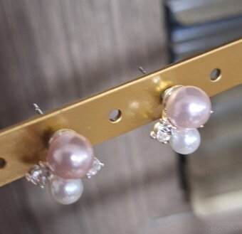 Náušnice perličky strieborné+ružové - 3