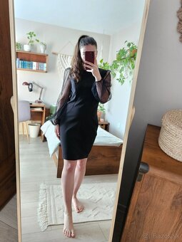 Púzdrové čierne šaty s priehľadnými rukávmi (veľk. M / 38) - 3