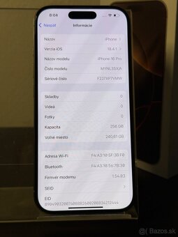 Predám Apple iPhone 16 PRO 256GB Natural Titanium - 3
