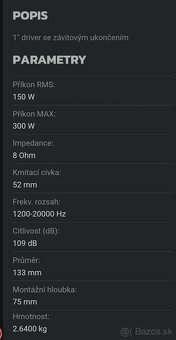 Výškove drivery TITAN DR8 150w rms 8Ohm - 3