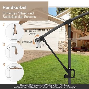 300 cm slnečník s 32 solárnymi LED svetlami a kľuko - 3