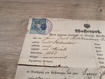 Zbrojní pas -preukaz,Waffenpass, 1892 Rakúsko Uhorsko - 3