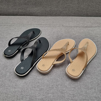 Dámske letné šľapky - zlaté a čierne - 3