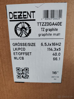 Predám alu disky Dezent TZ graphite matt R16 - 3