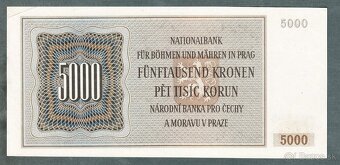 Staré bankovky 5000 korun 1944 NEPERFOROVANA, VZÁCNÁ, skoro - 3