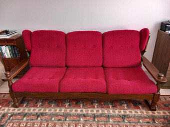 sedacia súprava+kreslá drevo masív zachovalá - 3