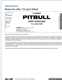 1 VIP LÍSTOK NA PRI PÓDIU : Pitbull Praha 18.06. 2025 - 3