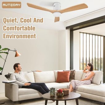 Stropný ventilátor biely s drevom 132 cm vrátane LED - 3