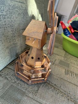 🌾 Drevený veterný mlyn – ručná práca, retro dekorácia - 3