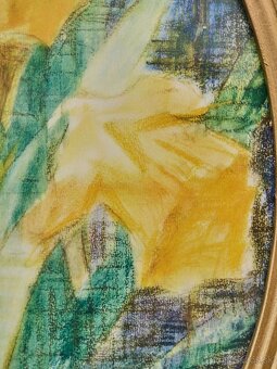 Nadčasový obraz s motívom žltých narcisov v oválnom ráme - 3