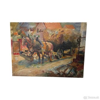 Olejomaľba „Voz so senom“ – Karl Wilhelm Bergmüller - 3