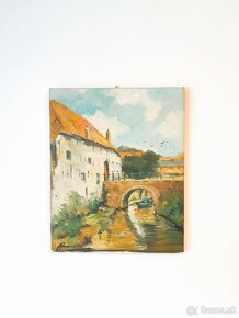 Obraz olejomaľba - Vidiecky dom s mostom - rieka - 3